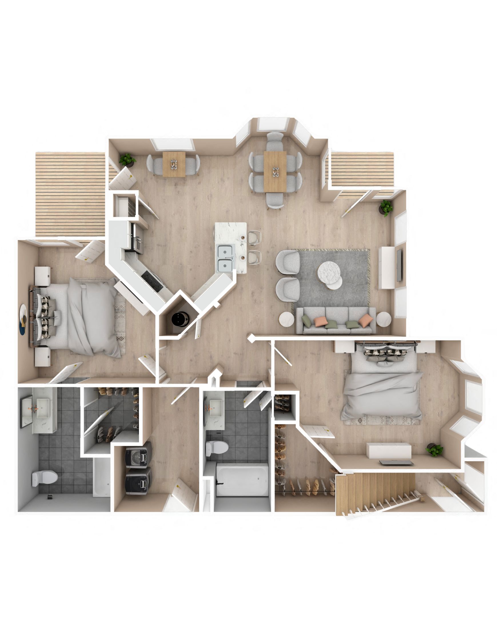 Floor plan for 2 beds, 2 baths, 1213 sqft